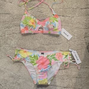 Hurley Floral Bikini Set with Pink and Green Accents